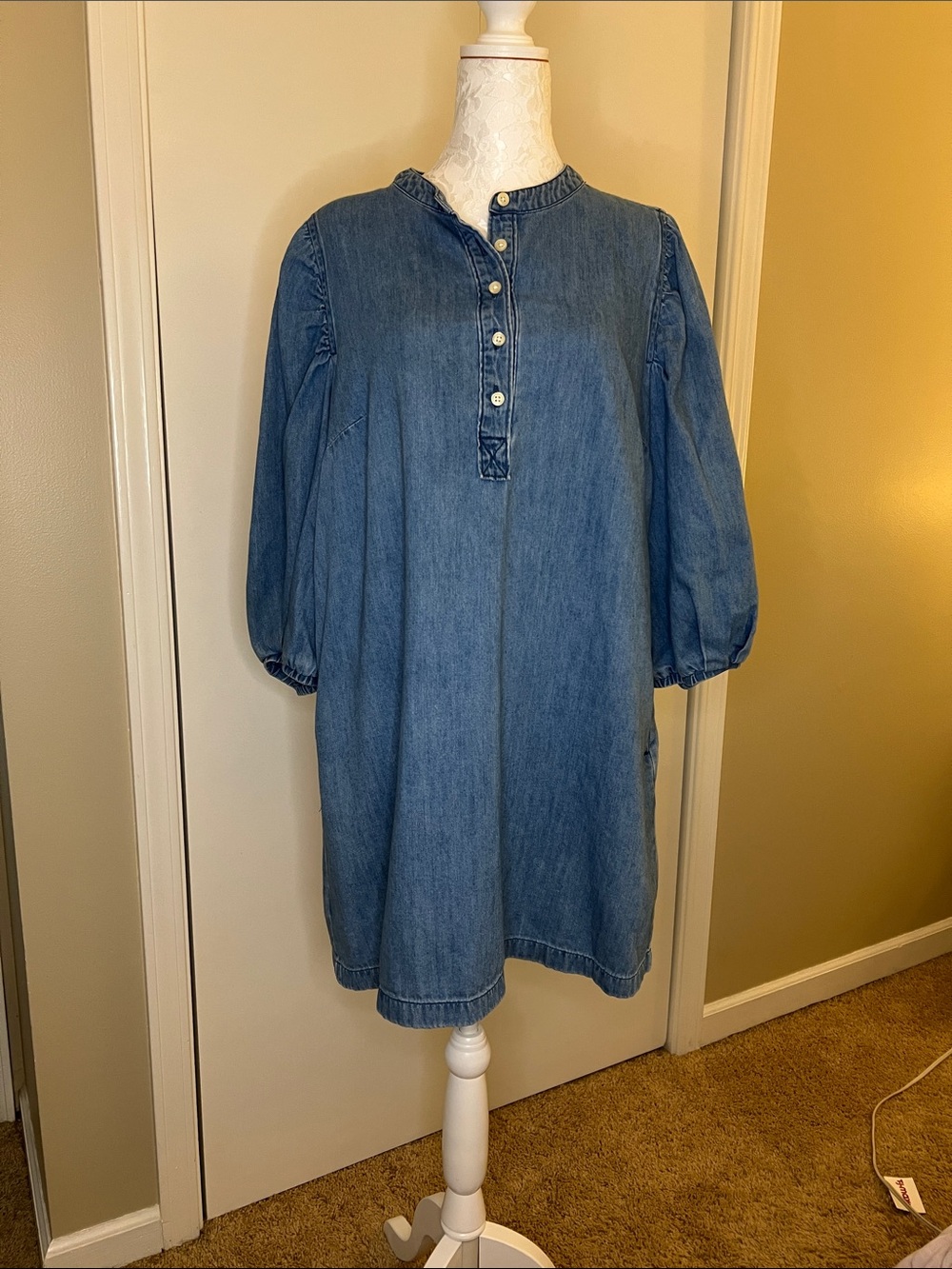 GAP Denim Button-Front Smock Dress in Blue